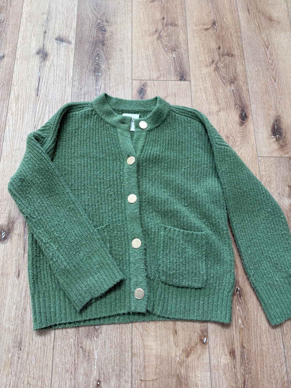 Abercrombie & Fitch Olive Green Textured Button-Front Cardigan